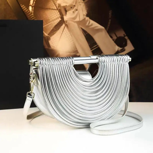 Handbags for Women 2026 New Gold Luxury Designer Brand Moon Handwoven Noodle Bags Leather Pulled Hobo Silver Evening Clutch Chic