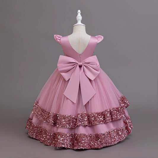 2025 New Elegant Girl Wedding Dress Sequined Mesh Princess Dress 4-12 Year Old Girl Graduation Party Prom Evening Dress