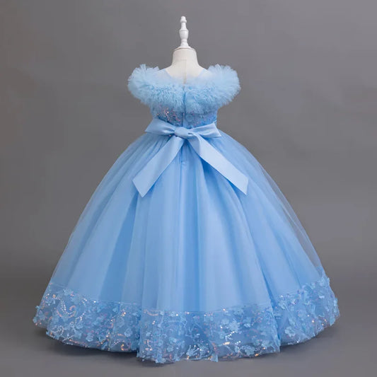 Girls Long Puffy Skirt Dress Children's Fashion Show Piano Performance Elegant Evening Gown Kids Casual Skirts Daily Wear