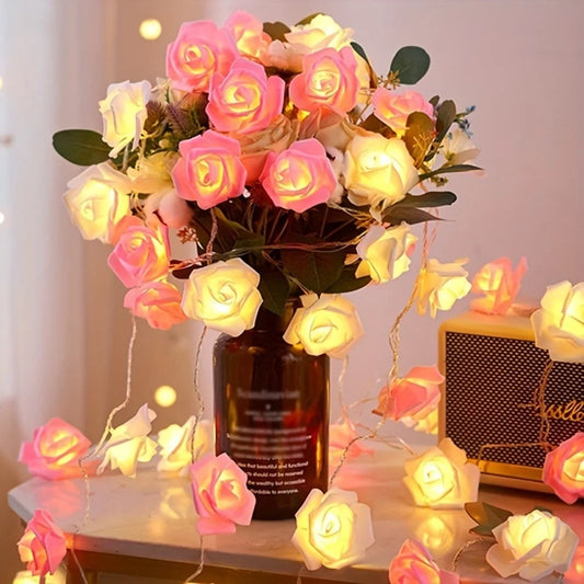 1pc 2M 10Lights LED White and Pink Rose String Lights For Room Garden Decoration Night Light Without Battery